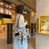 Llyge Japanese Cute Women Plaid Messenger Bags Ladies Cover Shoulder Crossbody Bag Sweet  Teenager Girls Checkerboard Bunny Handbags