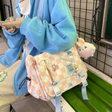 Llyge Japanese Cute Women Plaid Messenger Bags Ladies Cover Shoulder Crossbody Bag Sweet  Teenager Girls Checkerboard Bunny Handbags