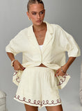 Llyge Jamari Linen Blend Shorts Cream / Brown