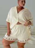 Llyge Jamari Linen Blend Shorts Cream / Brown Curve