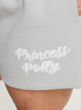 Llyge Princess Polly Track Shorts Puff Text Grey Curve