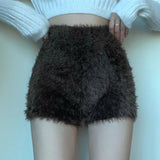 Llyge Autumn Winter New Fashion Comfortable Bottoming Shorts Solid Color High Waist Knitted Plush Shorts Women’s Short Pants