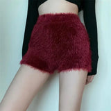 Llyge Autumn Winter New Fashion Comfortable Bottoming Shorts Solid Color High Waist Knitted Plush Shorts Women’s Short Pants