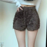 Llyge Autumn Winter New Fashion Comfortable Bottoming Shorts Solid Color High Waist Knitted Plush Shorts Women’s Short Pants