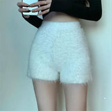 Llyge Autumn Winter New Fashion Comfortable Bottoming Shorts Solid Color High Waist Knitted Plush Shorts Women’s Short Pants