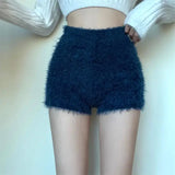 Llyge Autumn Winter New Fashion Comfortable Bottoming Shorts Solid Color High Waist Knitted Plush Shorts Women’s Short Pants