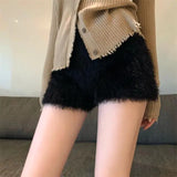 Llyge Autumn Winter New Fashion Comfortable Bottoming Shorts Solid Color High Waist Knitted Plush Shorts Women’s Short Pants