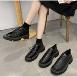 Llyge Spring Autumn Women Oxford Shoes Flat on Platform Casual Shoes Black Lace Up Leather Shoes Sewing Round Toe zapatos mujer 8901N 1123