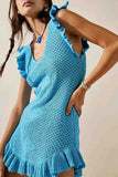 Llyge Knitted Ruffled Sleeveless Mini Dress
