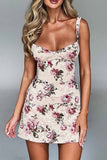 Llyge Lace Floral Printed Bodycon Cami Dress