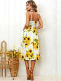 Llyge Women Summer Sunflower Dress Sexy Strapless Dress Midi Button Backless Floral Sundress Beach Female 2024 Women Clothes