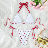 Llyge Women's Sexy Bikini Set Aesthetic Strawberry Print Sleeveless Bra with Low Waist Briefs Bathing Suit 2-piece Swimsuit
