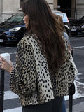 Llyge Leopard Jackets Women Casual Loose Round Neck Thick Coats Female 2024 Autumn Long Sleeves Fashion High Street Outwears Lady