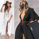 Llyge Women's Summer Dress 2024 Lady Lace Boho Beach Swimsuit Bikini Cover Up Lace-Up Long Blouse Hollow Out Sun Protection Cardigan