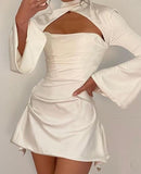 LLYGE 2023 New Satin Backless Mini Lace Chest Wrapping Dress Women Halter Slim Party Dresses Lady Elegant Vestidos 0509