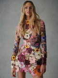 Llyge New For spring/Summer 2024 fashion Half High Collar Long Sleeves Sheath Evening Gowns Elegant 3D Flower Lace Applique Dresses