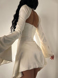 LLYGE 2023 New Satin Backless Mini Lace Chest Wrapping Dress Women Halter Slim Party Dresses Lady Elegant Vestidos 0509