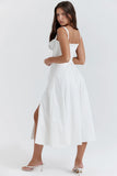 Llyge Full Lining Elegant Lace Up Holiday Party Dresses Midi Sexy Spaghetti Strap Split Dress White Summer Dress Women 2023