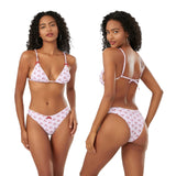 Llyge Women's Y2K Bikini Set Berry Print Sleeveless Tie-up Bra with Low Waist Briefs Bathing Suit 2-piece Swimsuit