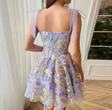 Llyge Women's Sleeveless Mini Dress 2024 New Summer Elegant and Sweet 3D Flower Embroidery Sexy Sling Dress Square Necked Short Dress