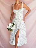 Llyge Floral Summer Dress Boned Tie Up Split  Elastic With Lining Adjustable Strapes Zip Summer Dress Beach Women Vestido 2022