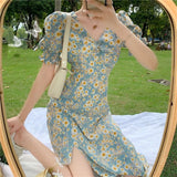 Llyge Dress Women Fashion Summer Floral Flare Sleeve  Slit Long Casual