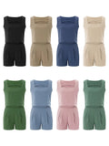 Llyge Women's Casual 2 Piece Short Sets Summer Outfit Solid Color Sleeveless Sling Vest + Shorts with Pockets Matching Sets Loungewear