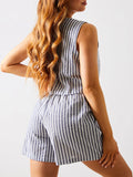 Llyge Women Striped 2 Pieces Short Sets Summer Loose Fit Sleeveless Button Up Tank Tops Elastic Waist Shorts Outfits Lounge Streetwear