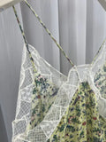 Llyge Women 100% Viscose Sling Dress Floral Printed Lace Stitching V-Neck Sleeveless Irregular Vintage Summer 2024 Midi Robe