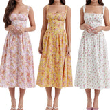 Llyge Women Flower Midi Dress Evening Party Summer Clothes 2024 Sleeveless Elegant Button Flowy A-Line Tank Dress Sexy Club Streetwear