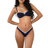 Llyge Summer Sexy Two Piece Bathing Suit Women‘sâââââ€?Solid Color Lace Trim Bow Brazilian Beach Vacation Swimwear Bikinis Set