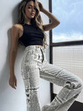 LLYGE Woman Fashion Beige Print Straight Pants Spring Chic High Waisted Button Pants Girls Cool Streetwear Patchwork Trousers0906