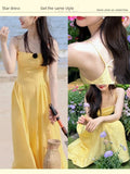 Dodc Open Back Sexy Yellow Summer Sling Dress