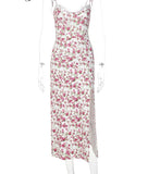 Llyge Elegant Y2K Clothes Floral Print Sleeveless Backless Side Slit Bodycon Midi Dresses For Women 2024 Club Party Birthday