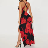 Llyge Sexy Floral Long Dress Women Criss Cross Backless Maxi Dress Halter Bodycon Club Party Dress With Slit