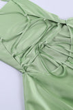 Llyge Satin Cowl Neck Tie-back Tiered Cami Dress