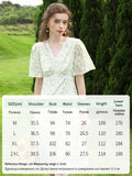 Llyge Chiffon Dress French Floral Butterfly Sleeve V Neck 2024 Summer Dress A Line High Waist Female Vestidos