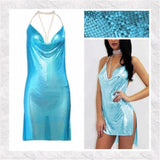Llyge Diamond Halter Metal Party Dresses 2024 Sexy Gold Silver Summer Dress Vesitos Backless Sequins Women Dress Dropshipping