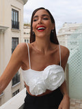 Llyge summer Tops For Women 2023 Fashion Raised Floral White Top Camis Straight Neckline Sleeveless Spaghetti Strap  Crop Top