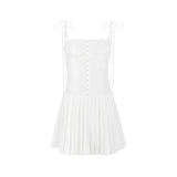 Llyge Summer Dress Women Mini A Line Birthday Party Dresses Casual Holiday Vacation White Pleated Dress for Club Outfits