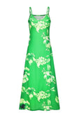 Llyge 2024 Spring Summer Dress Women Floral Print V-Neck Long Dresses Green Casual Bohemian Sleeveless Women Beach Party Dress