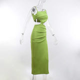 Llyge Elegant Sexy Cut Out Drawstring Ruched Long Dress for Women Summer Holiday Outfits Club Party Split Maxi Dresses