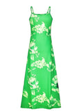 Llyge 2024 Spring Summer Dress Women Floral Print V-Neck Long Dresses Green Casual Bohemian Sleeveless Women Beach Party Dress