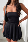 Llyge Solid Bodycon Strapless Tiered Dress