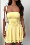 Llyge Solid Bodycon Strapless Tiered Dress