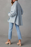 Llyge Light Blue Casual Solid Patchwork Turndown Collar Long Sleeve Regular Denim Jacket