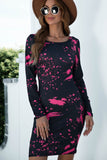 LLYGE 2023 Autumn New Fall Outfit Printed Boat Neck Long Sleeve Dress