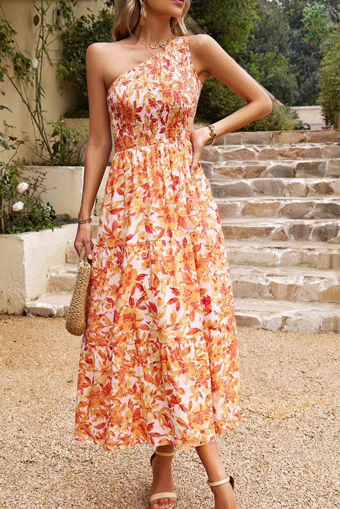 LLYGE Floral One-Shoulder Sleeveless Dress with Pockets