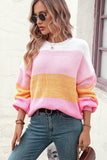 LLYGE Early Autumn New Round Neck Color Block Ribbed Pullover Sweater