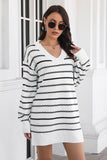 LLYGE 2023 Autumn New Fall Outfit Striped V-Neck Sweater Dress